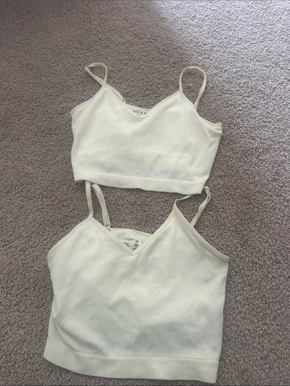 Yellow Primark Cream Ribbed V-Neck Camisole Duo (one xs, one xxs)